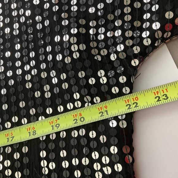 VTG Sequins Queen Medium Silk Beaded Top Black Silver Sequin Floral Embellished* - Picture 10 of 13
